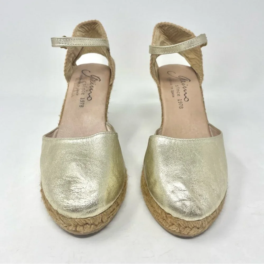 * GAIMO Obi Wedge Espadrilles in Gold Leather Size 41 - Picture 5 of 13